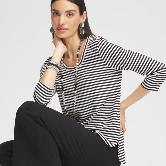 Chico's Tops - CHICO’S NWT 2 / Women’s L Striped Slub 3/4-Sleeve Tee • Cotton Modal Black White